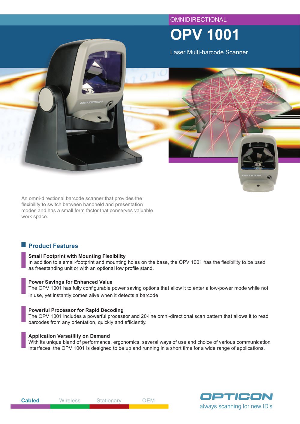 OPV 1001 Laser Multi-barcode Scanner - OPTICON