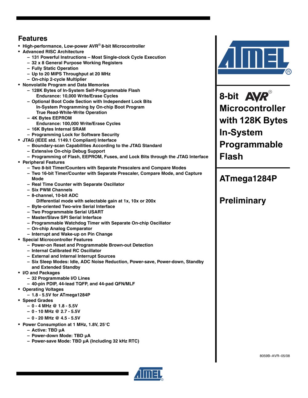 ATmega1284P Preliminary - Atmel