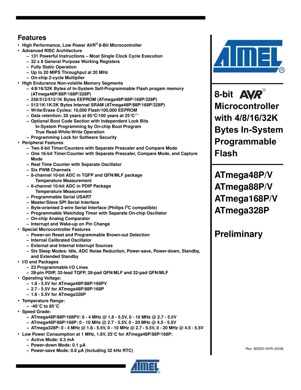ATmega48P/88P/168P/328P Preliminary - Atmel