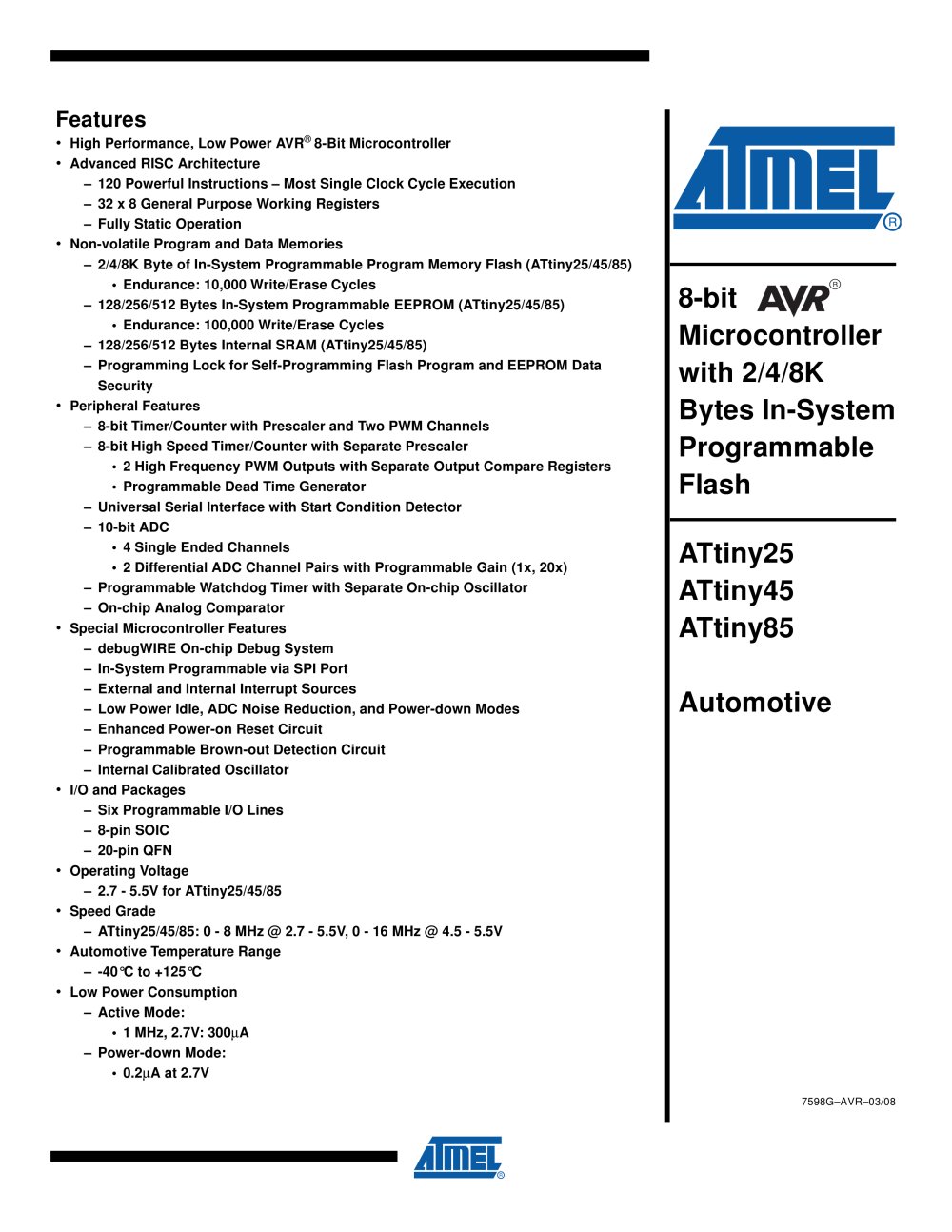 ATtiny25, ATtiny45, ATtiny85 Automotive - Atmel