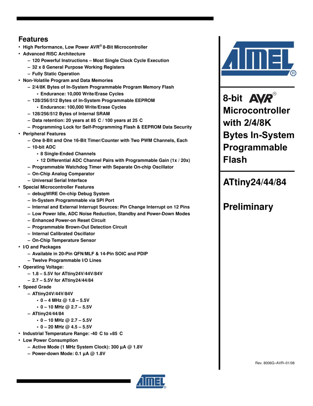 tinyAVR ATtiny24/44/84 Preliminary - Atmel