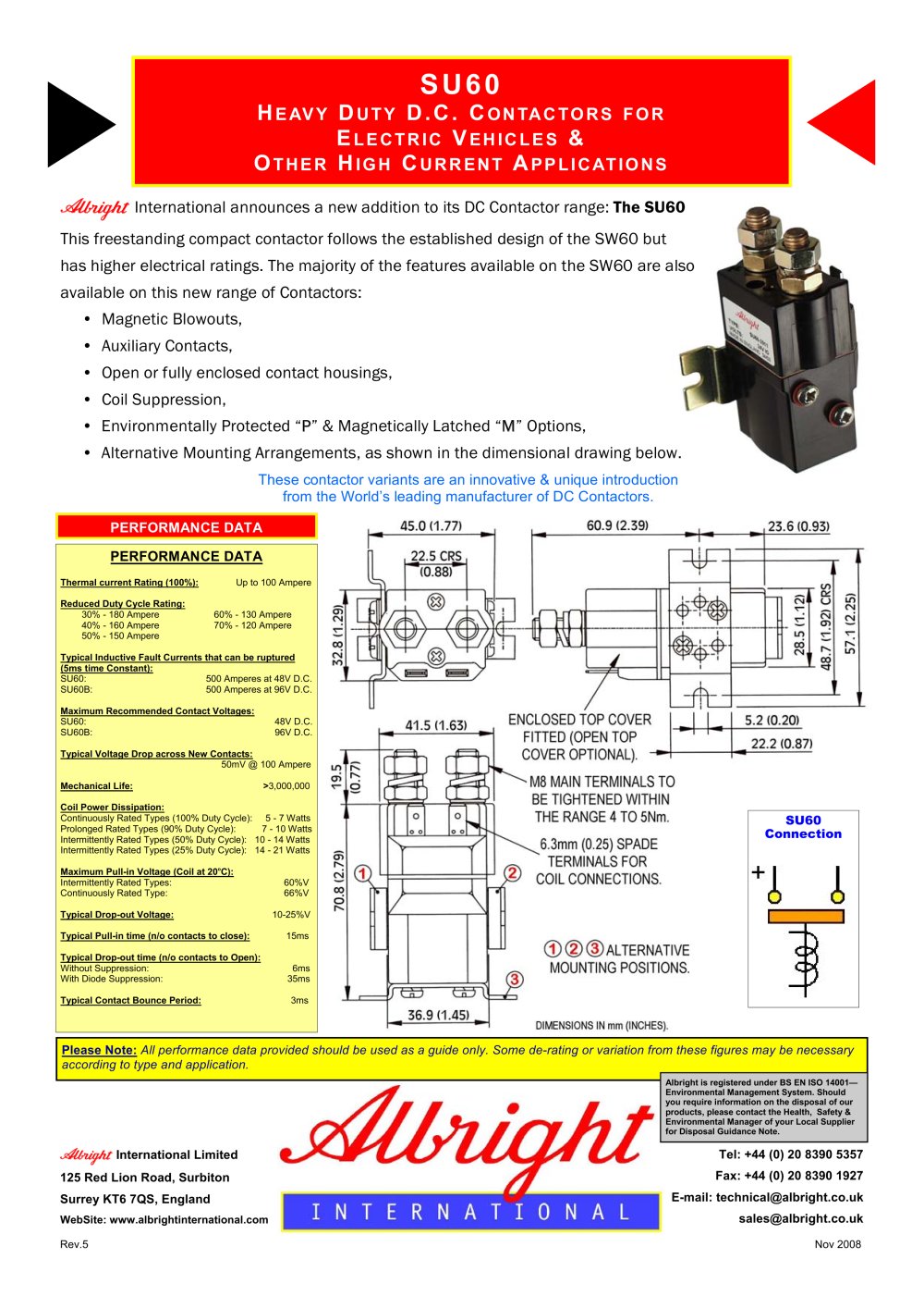 SU60 Series of D.C. Contactors - ALBRIGHT INTERNATIONAL