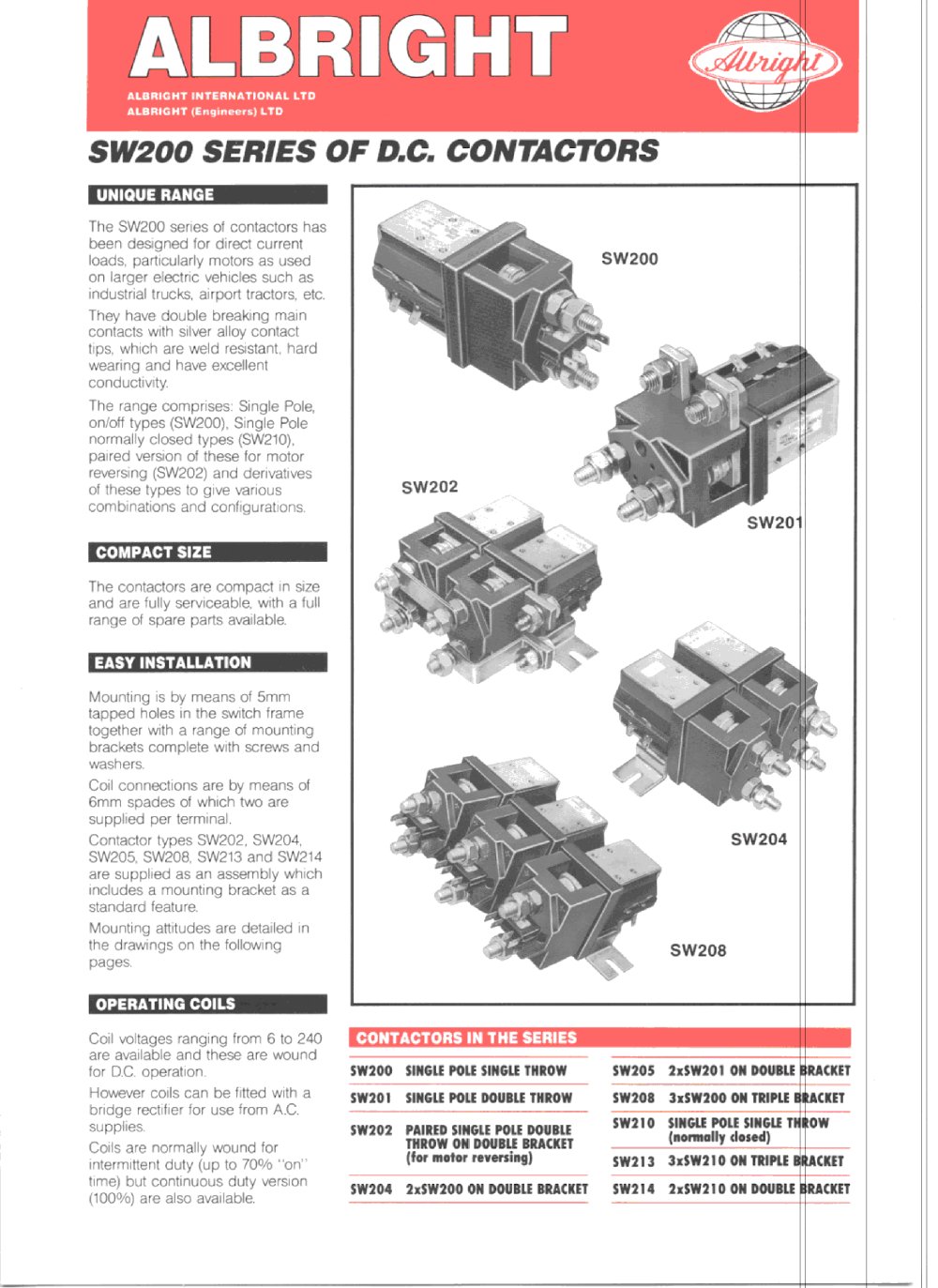 SW200 Series of D.C. Contactors - ALBRIGHT INTERNATIONAL