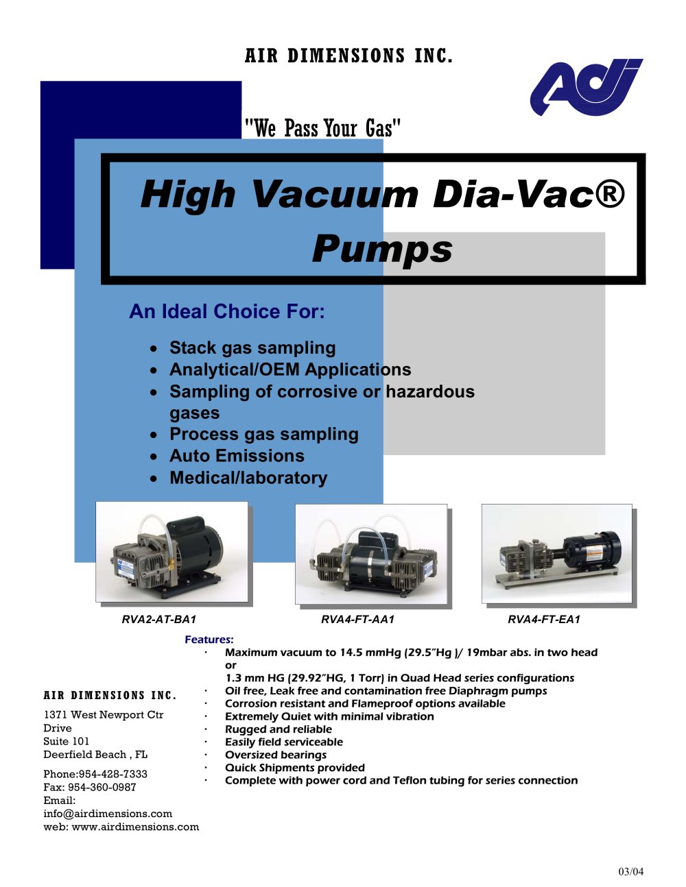 High Vacuum Dia-Vac&reg; Pumps - Air Dimensions Incorpor.