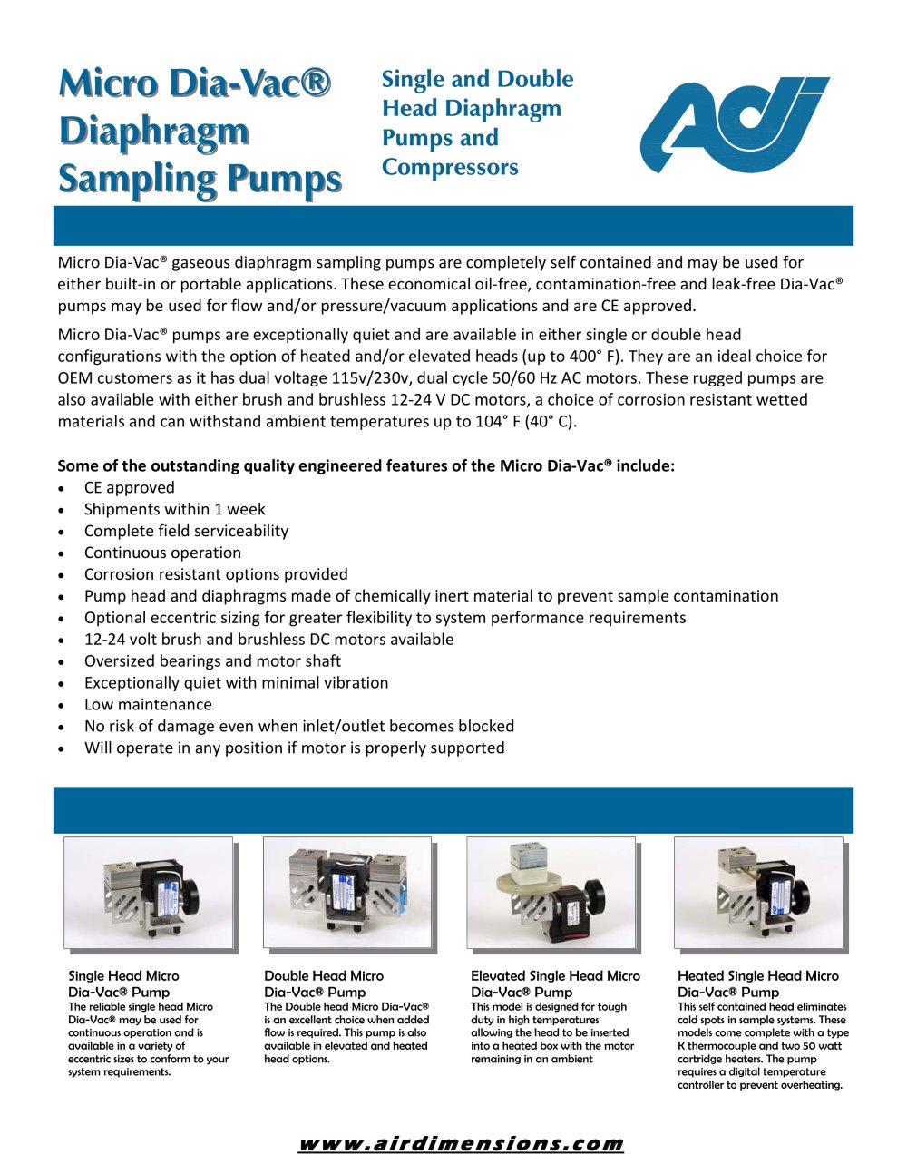 Micro Dia-Vac&reg; Diaphragm Sampling Pumps - Air Dimensions Incorpor.