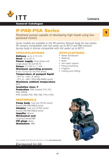 Lowara catalogue 50 Hz Surface Pumps