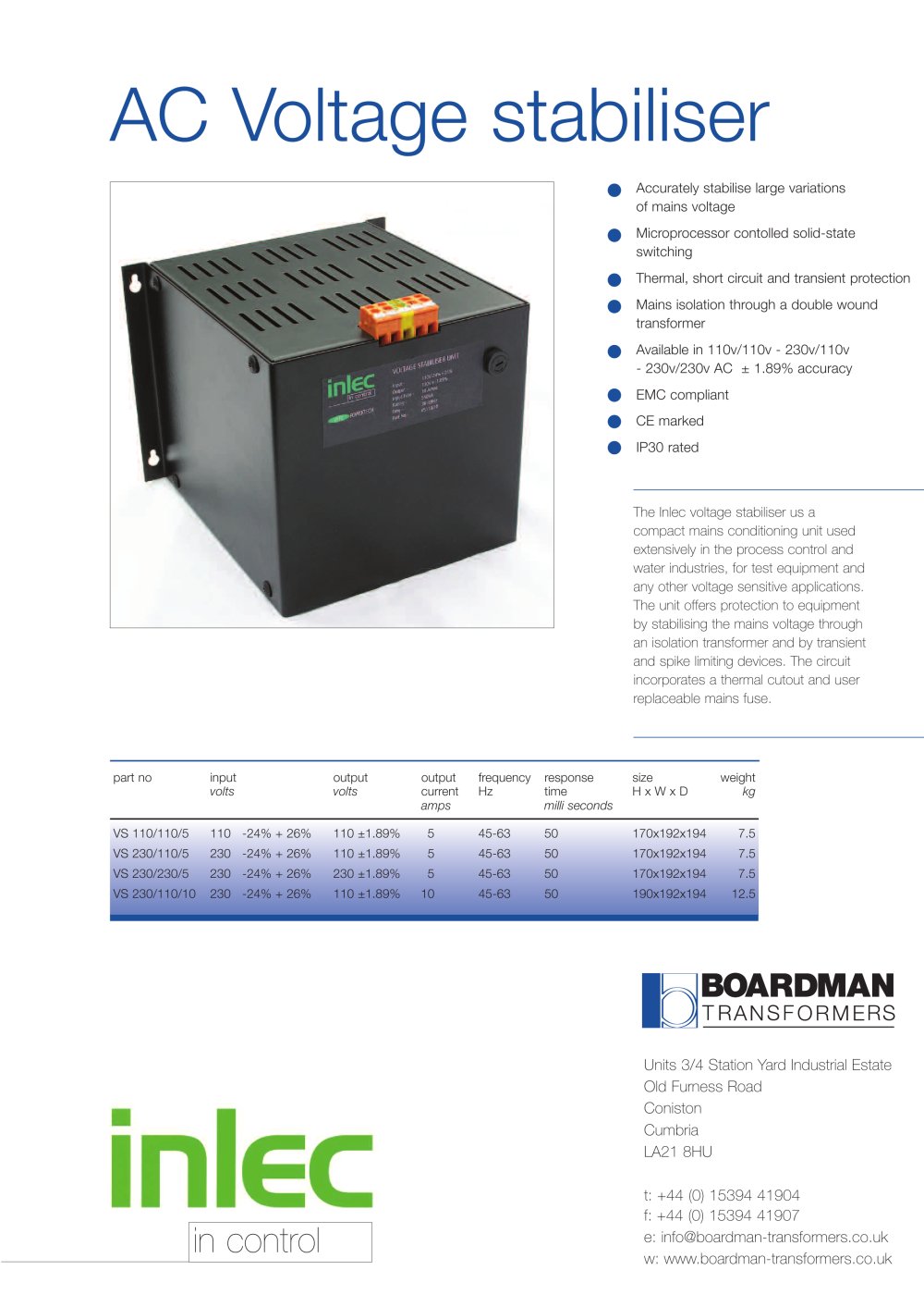 AC Voltage stabiliser - Boardman Transformers