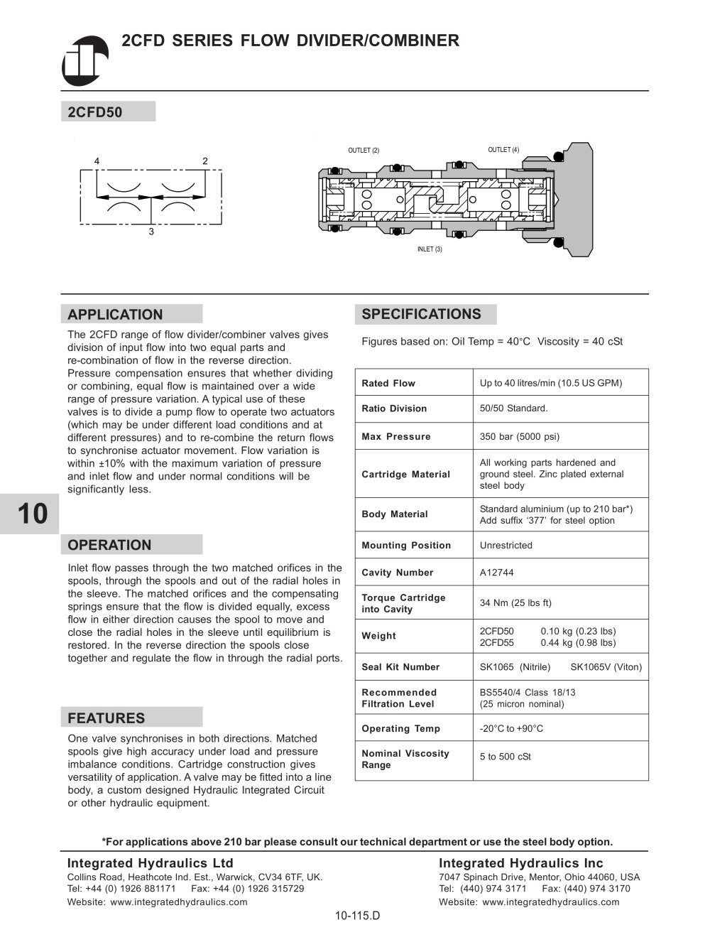Flow Dividers 2CFD50 - Integrated Hydraulics