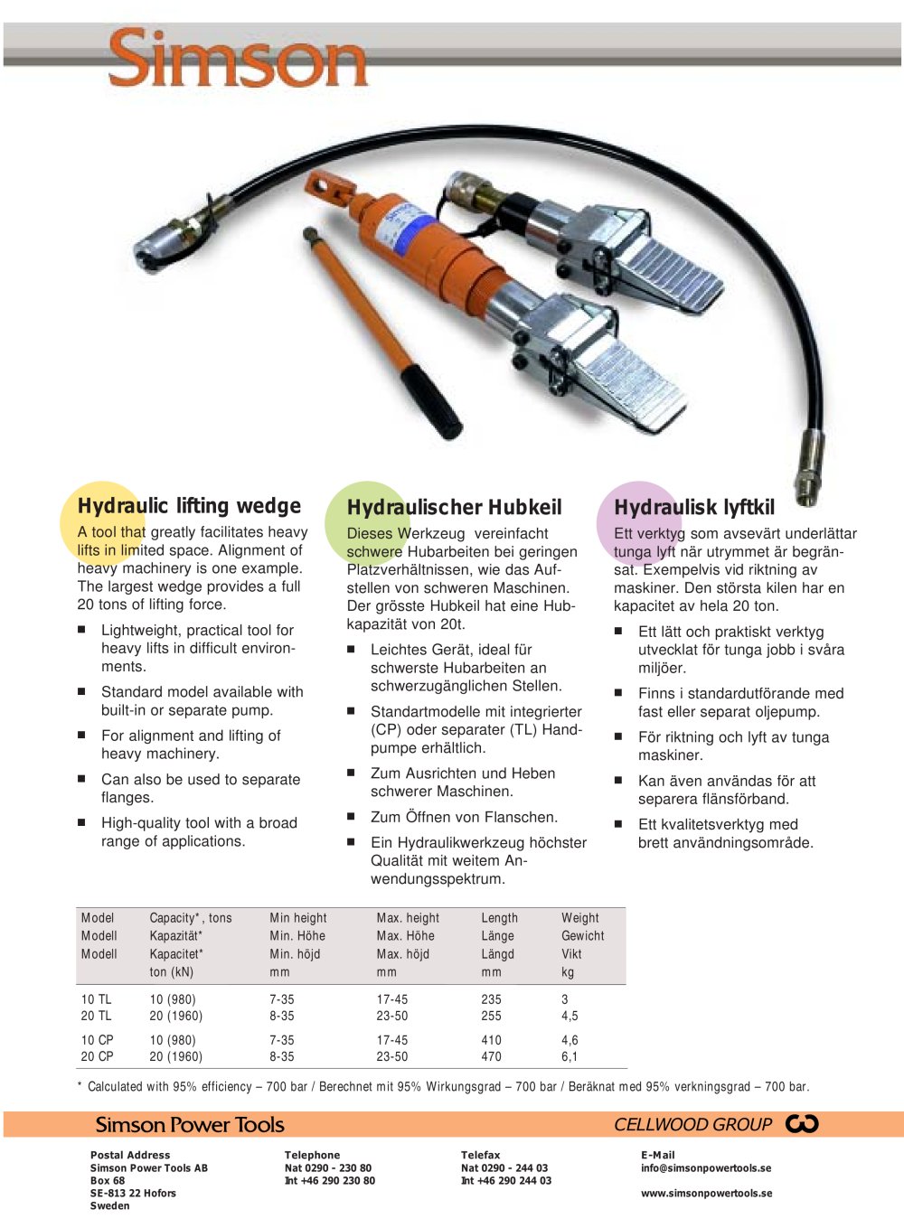 Hydraulic lifting wedge - Simson Power Tools