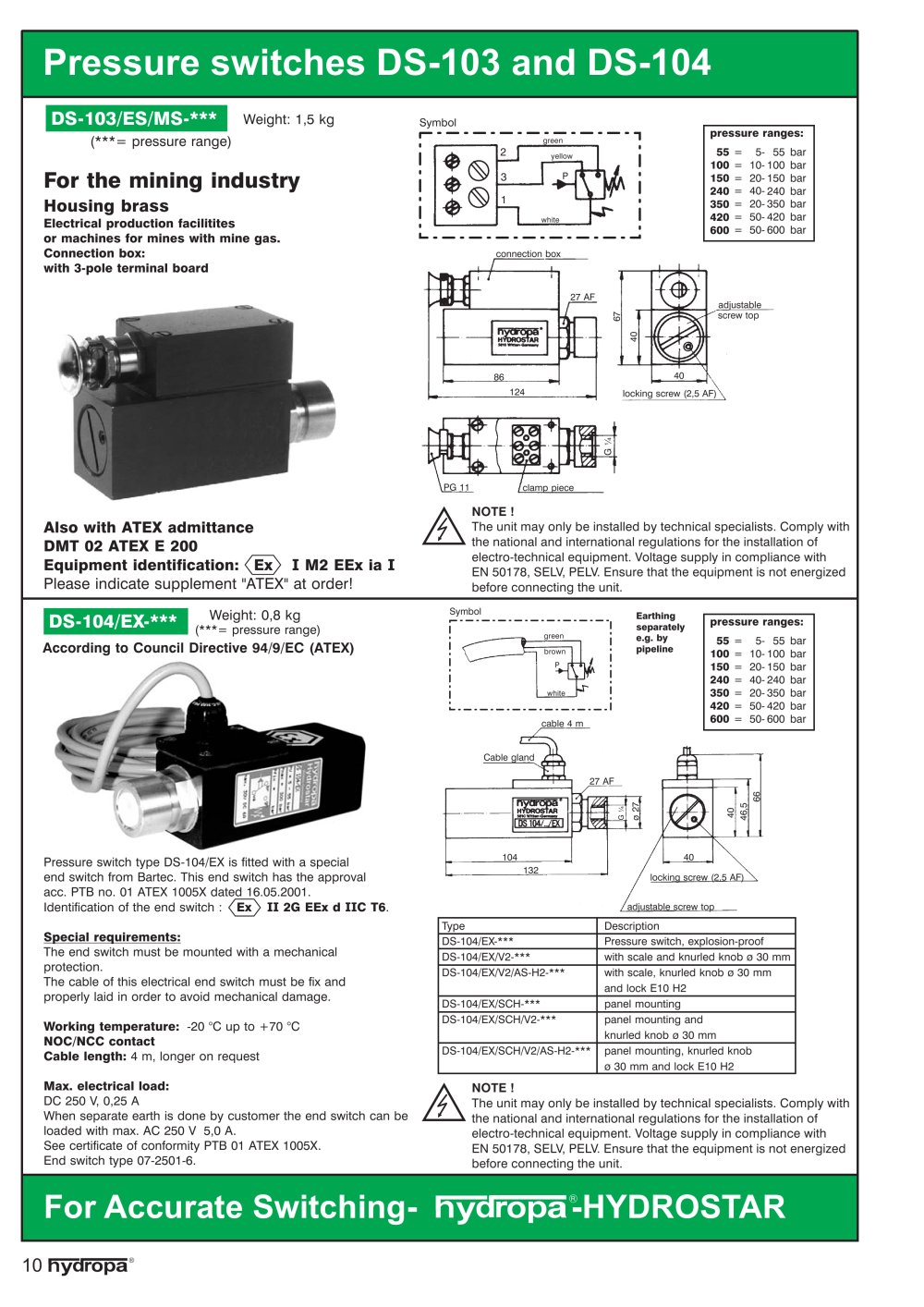 ATEX-PRESSURE SWITCH - Hydropa