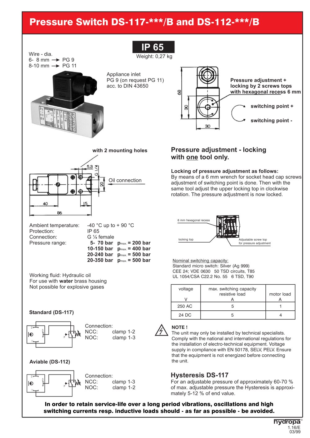 PRESSURE SWITCHES  Catalogue DS-117 - Hydropa