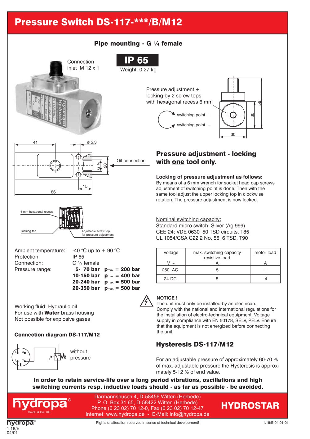 PRESSURE SWITCHES  Catalogue DS-117 B M12 - Hydropa