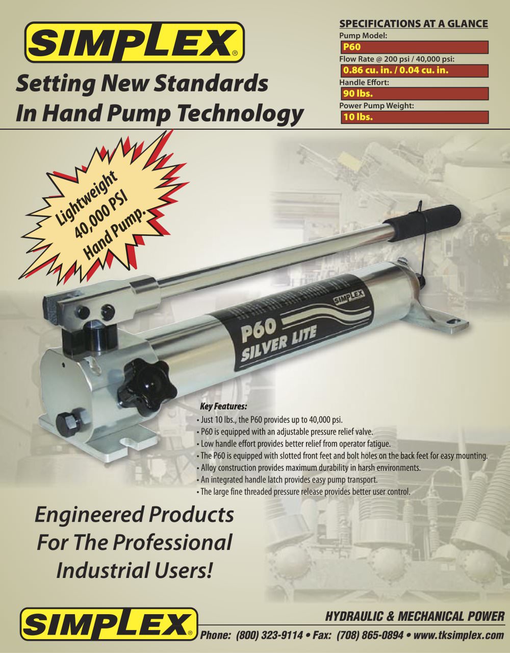 P60 Ultra High Pressure Hand Pump - SIMPLEX