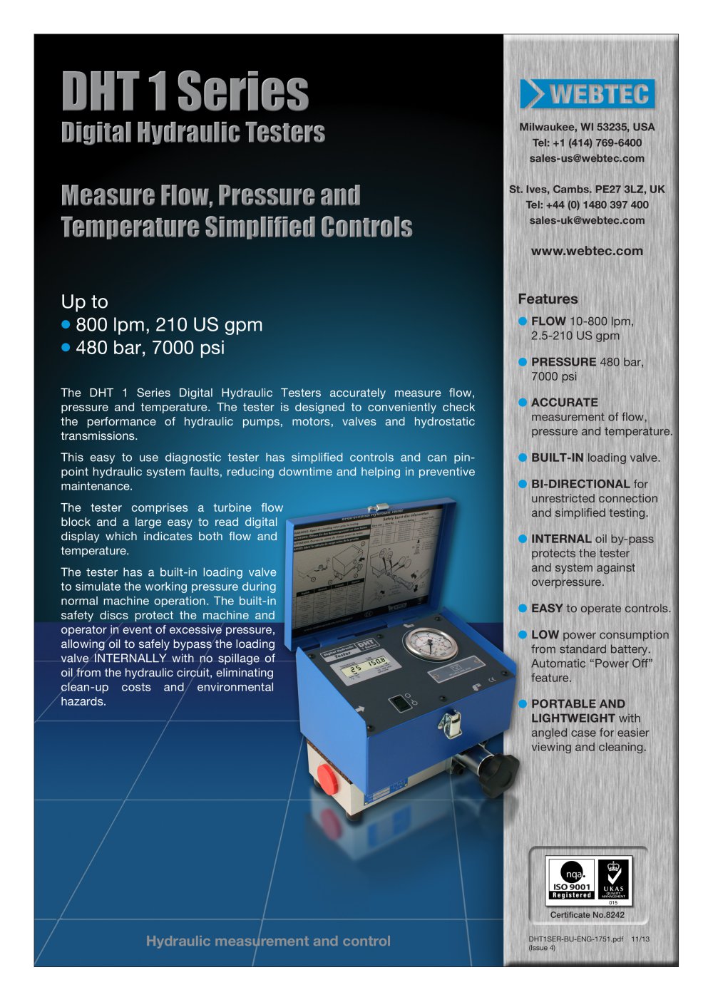 DHT 1 Series Simplified Digital Hydraulic Testers - Webtec Products Limited