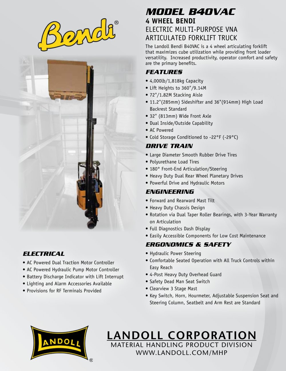 B40 VAC - Very Narrow Aisle AC Forklift - Landoll