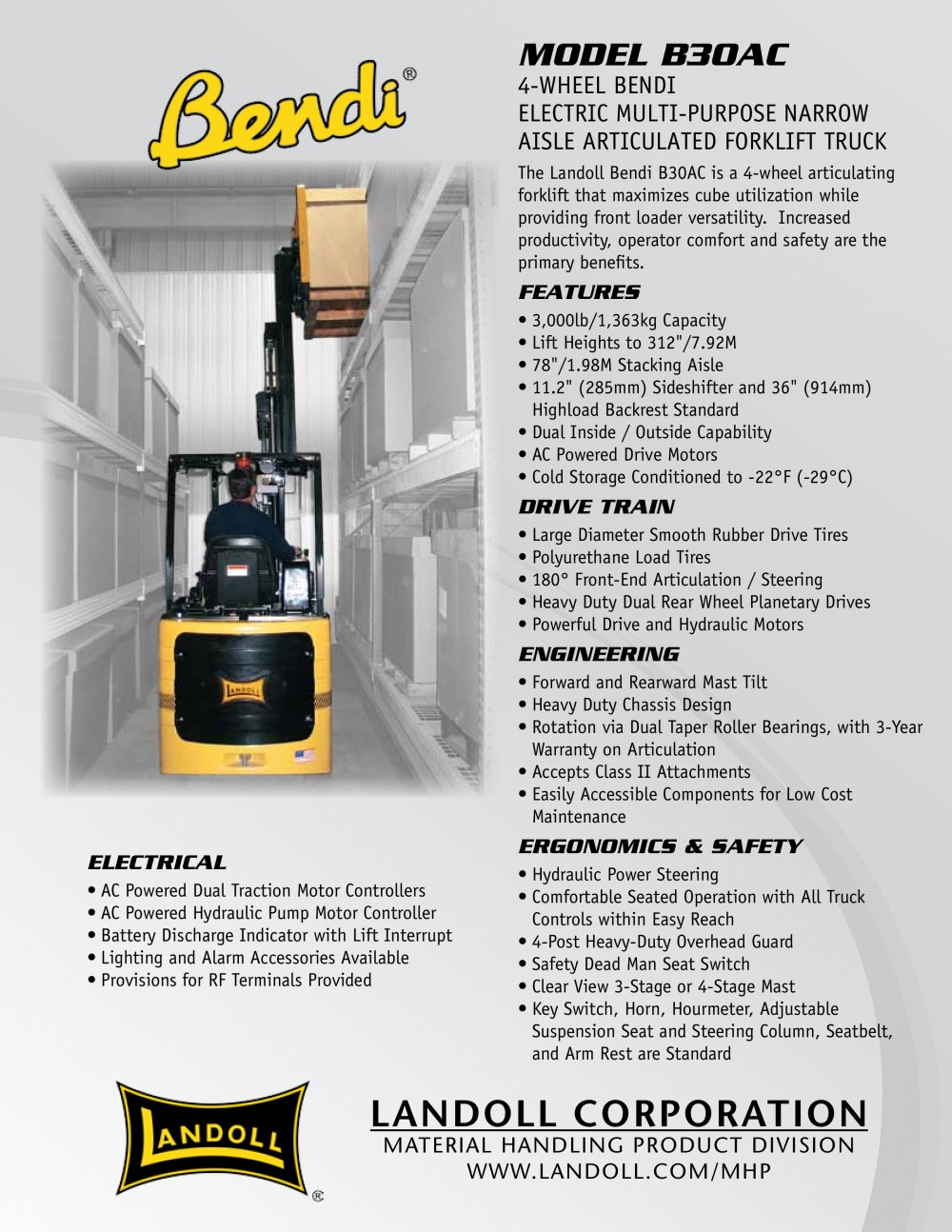 Landoll Corporation B30AC Electric Narrow Aisle Forklift - Landoll