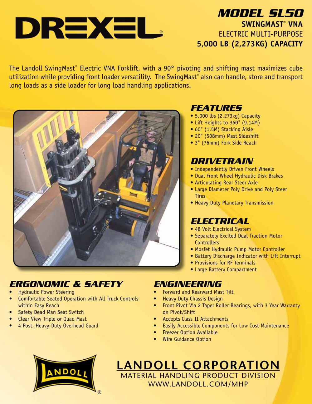 Landoll Drexel Model SL50 Swingmast VNA Forklift - Electric - Landoll