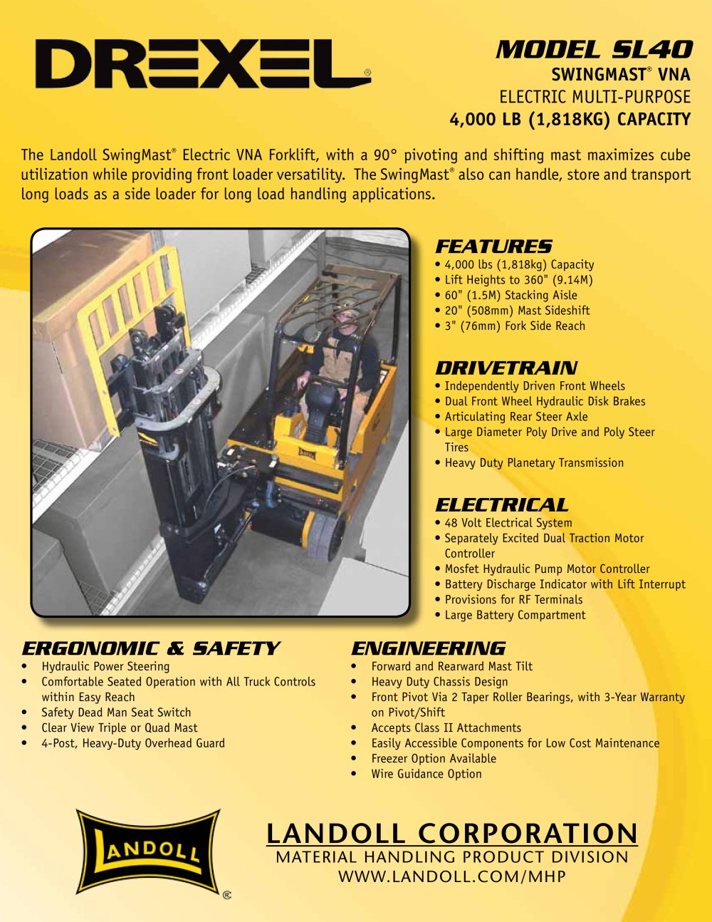 Landoll Drexel SL40 Swingmast VNA Forklift - Landoll
