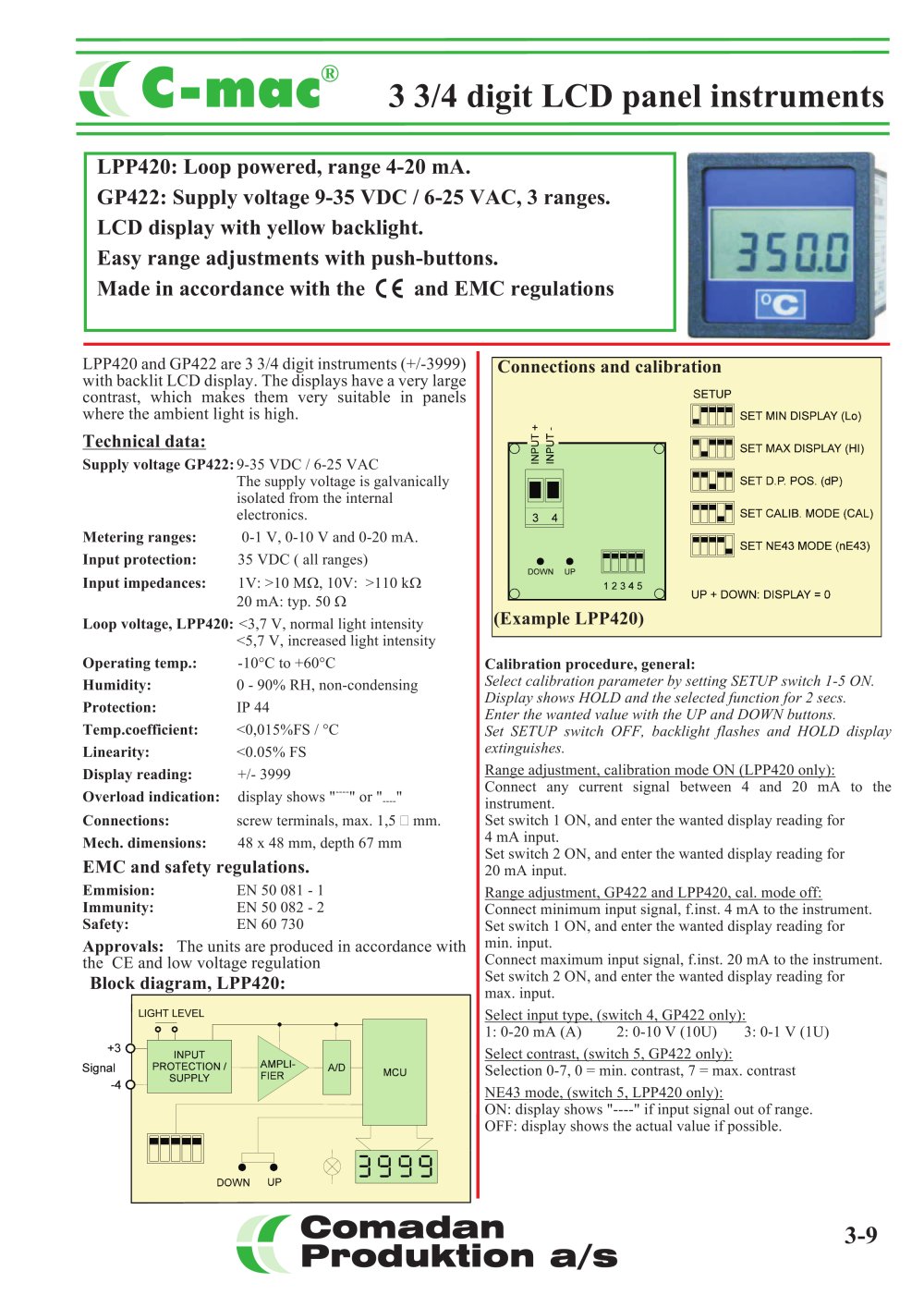 LPP420, 3 3/4 digit LCD panel instrument - COMADAN