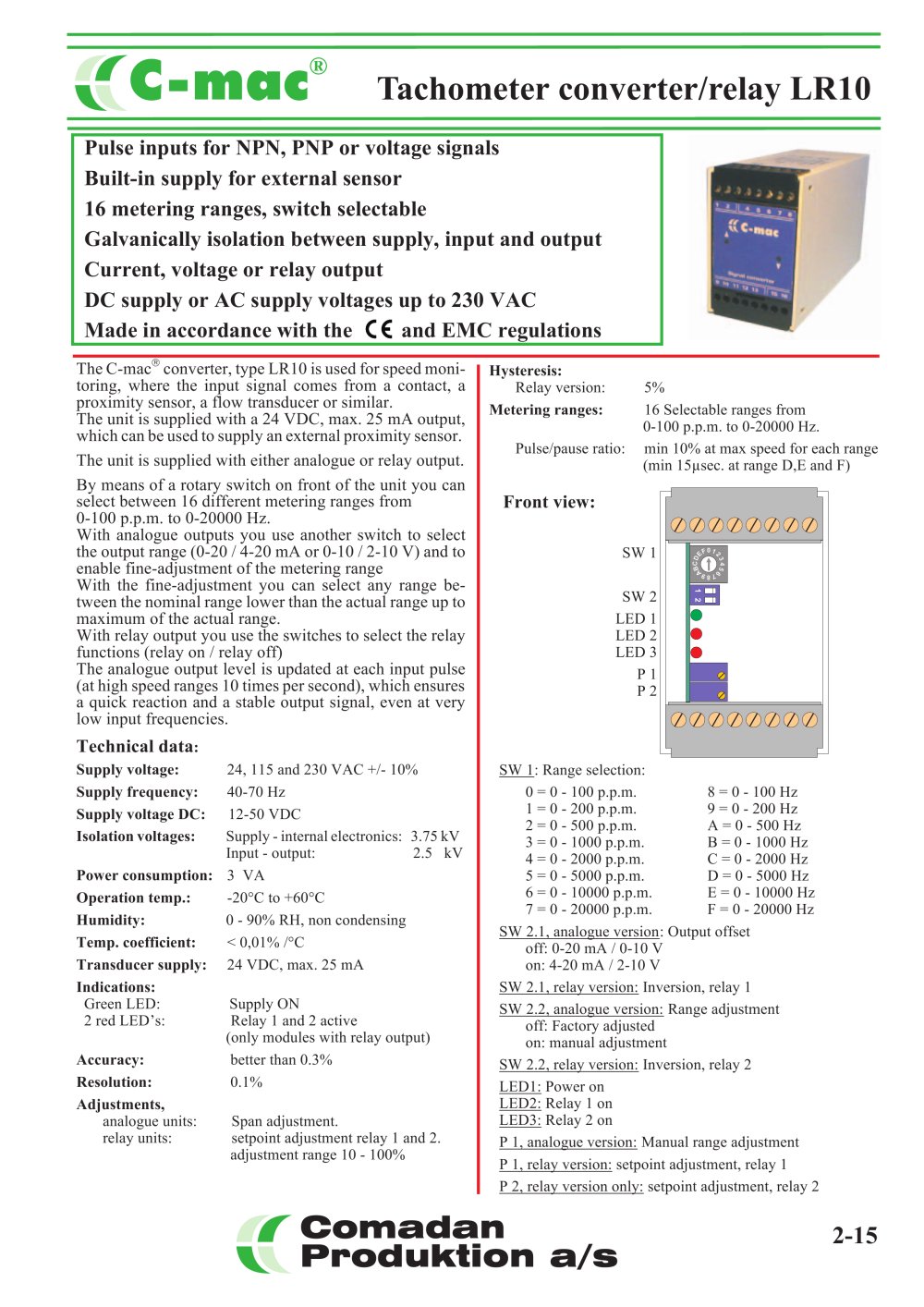 LR10, tachometer converter, selectable ranges - COMADAN