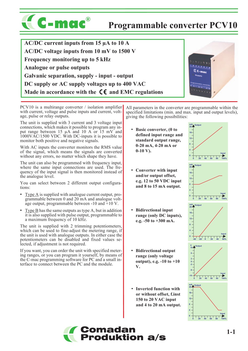 PCV10, current and voltage inputs - COMADAN