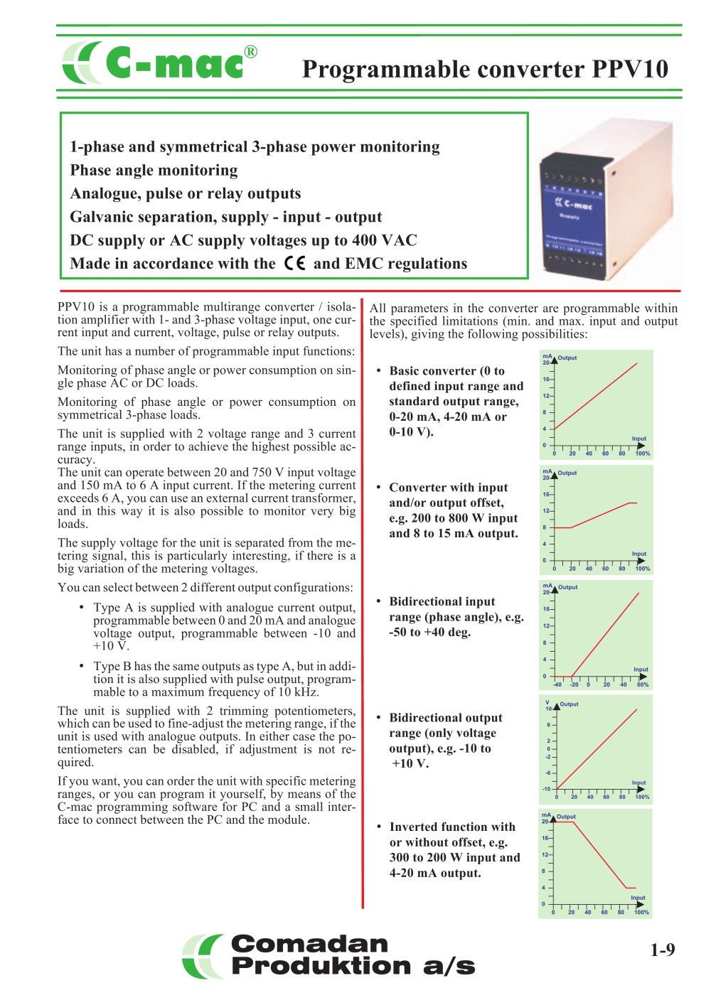 PPV10, 1-and 3-phase power inputs - COMADAN