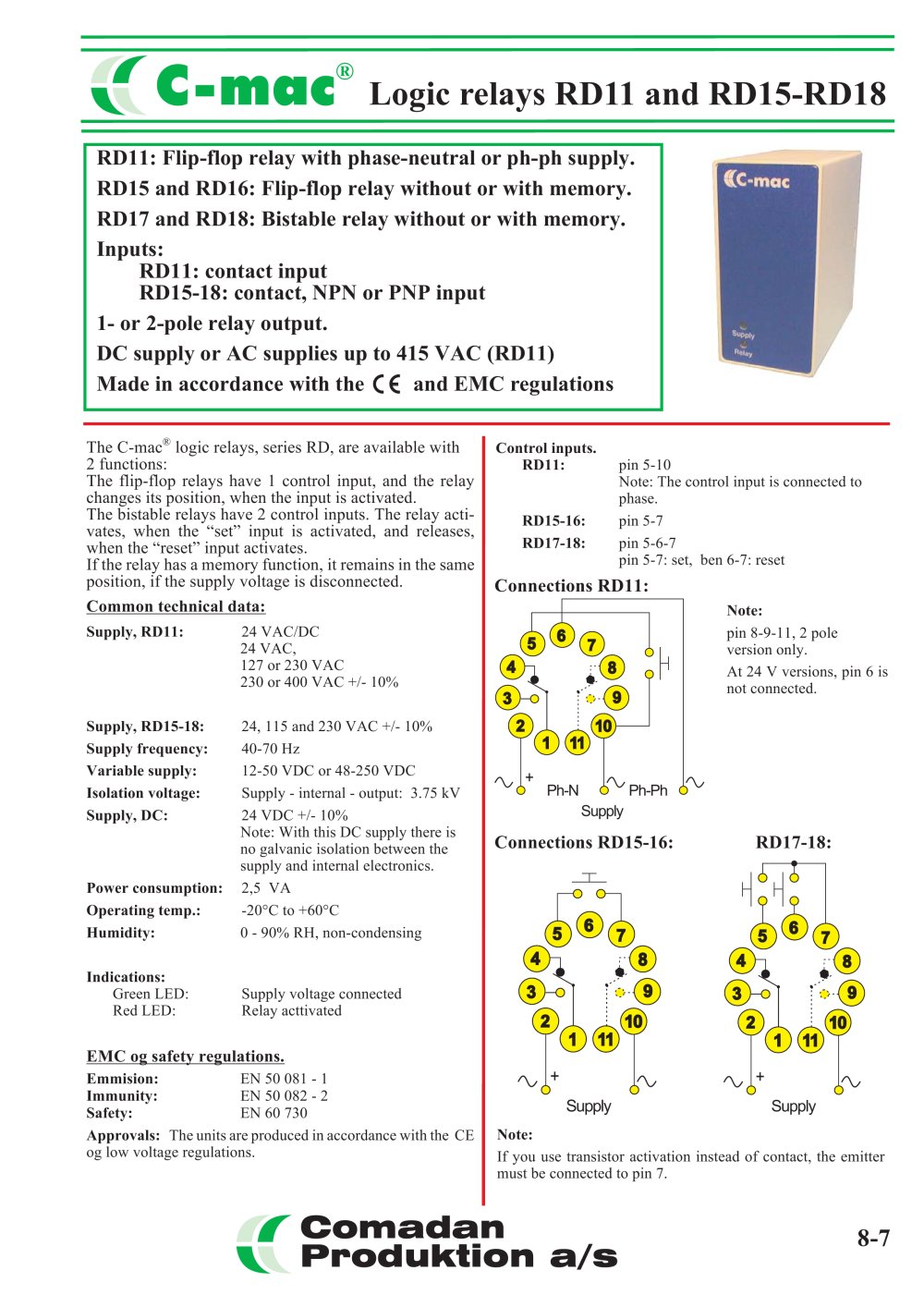 RD11/RD15-RD18, flip-flop and bistable relays - COMADAN