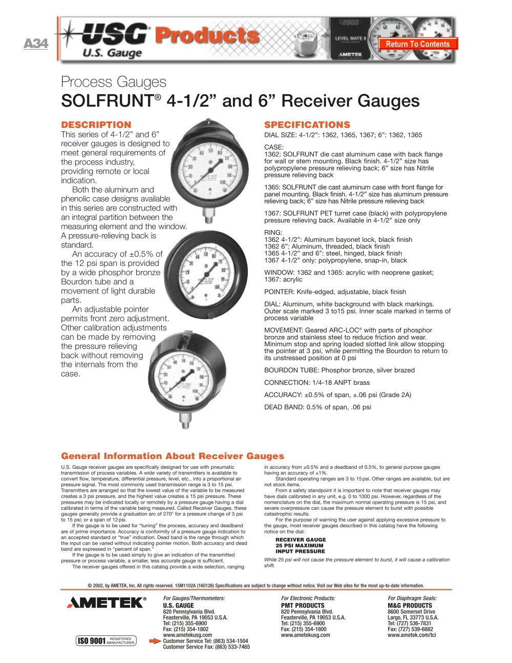 1300 Series Receiver Gauges - AMETEK U.S. GAUGE