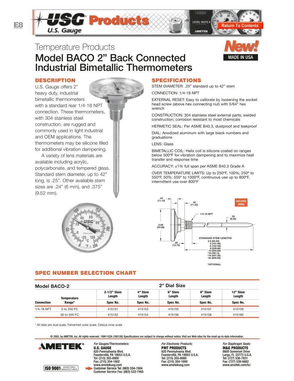 Bimetallic Stemmed Thermometer