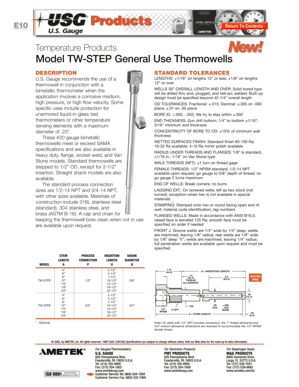 Model TW-STEP Thermowells - AMETEK U.S. GAUGE