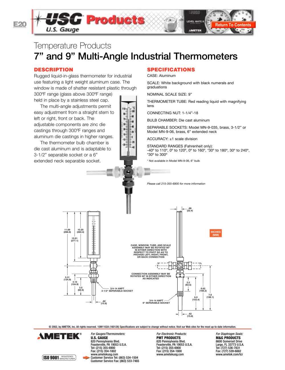 Multi-Angle Industrial Thermometers - AMETEK U.S. GAUGE