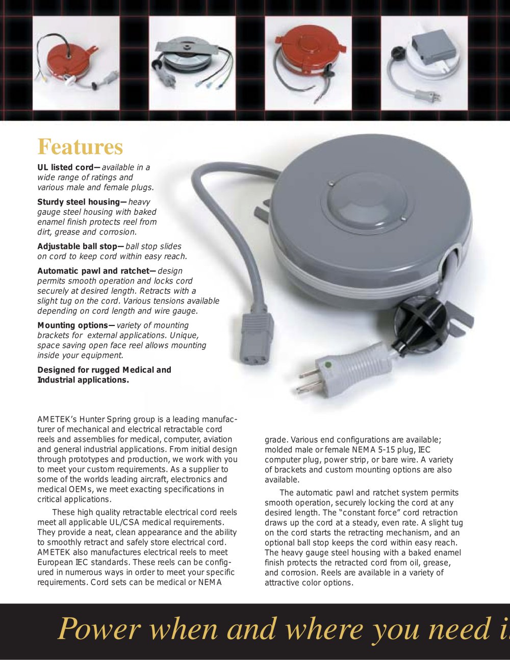 Retractable Reels for Cable Management - AMETEK Hunter Products