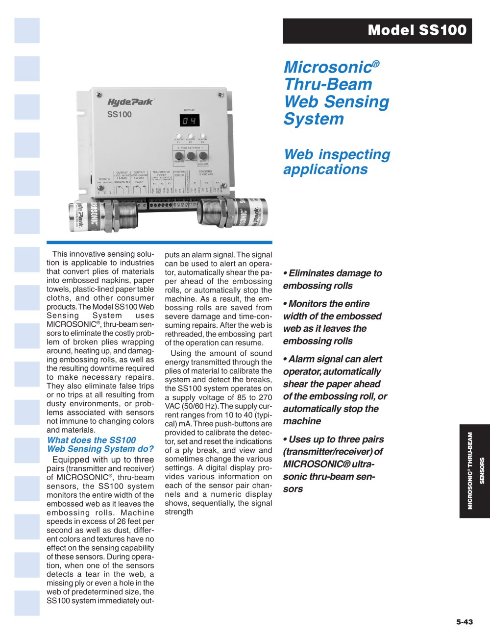 Microsonic&reg; Thru-Beam Web Sensing System Model SS100 Series - Schneider Electric Sensor Competency Center