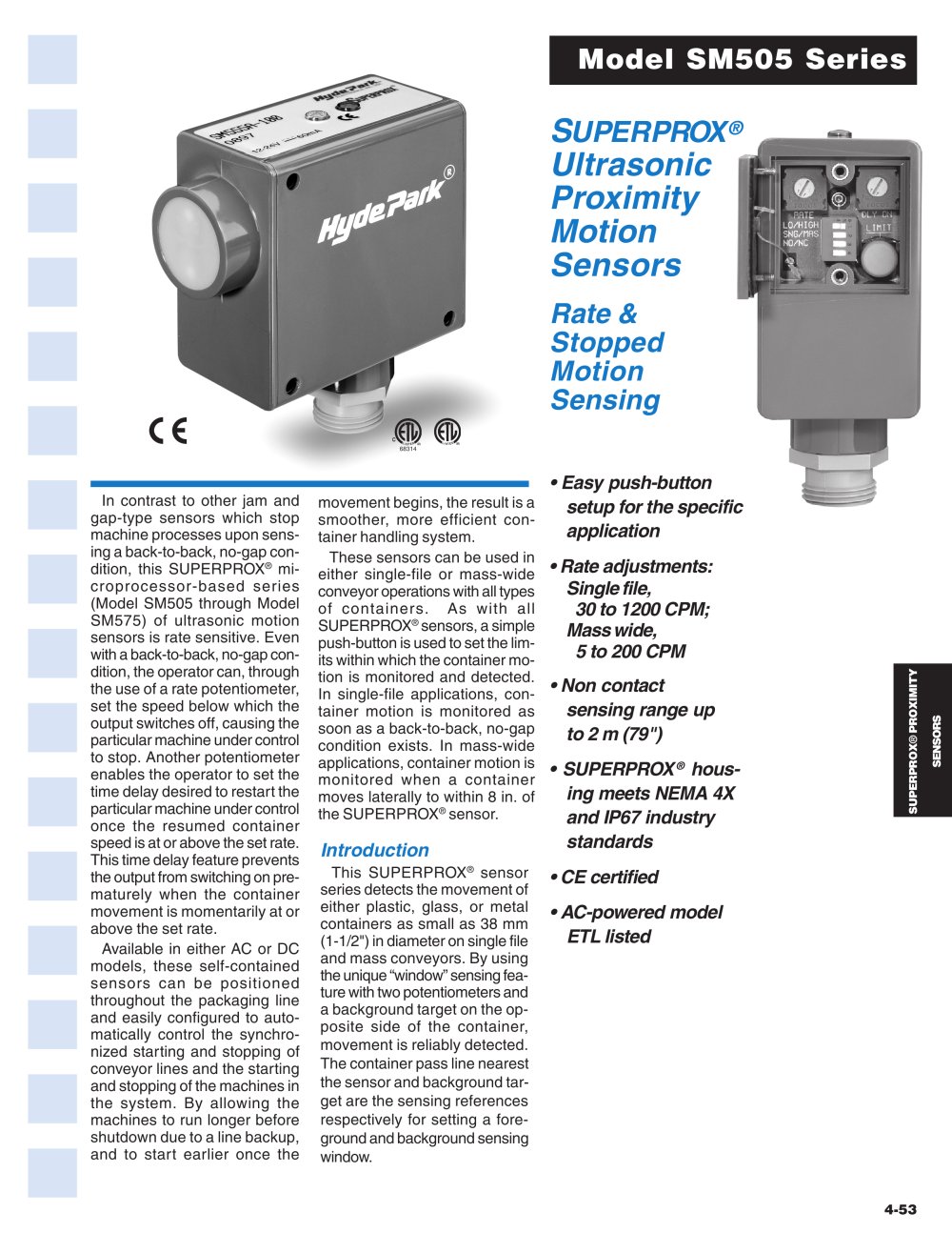 SUPERPROX&reg; Ultrasonic Motion Sensors Model SM505 Series - Schneider Electric Sensor Competency Center
