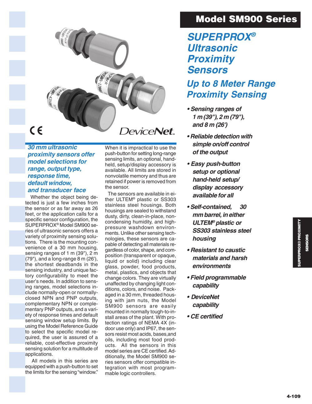 SUPERPROX&reg; Ultrasonic Proximity Sensors Model SM900 Series - Schneider Electric Sensor Competency Center