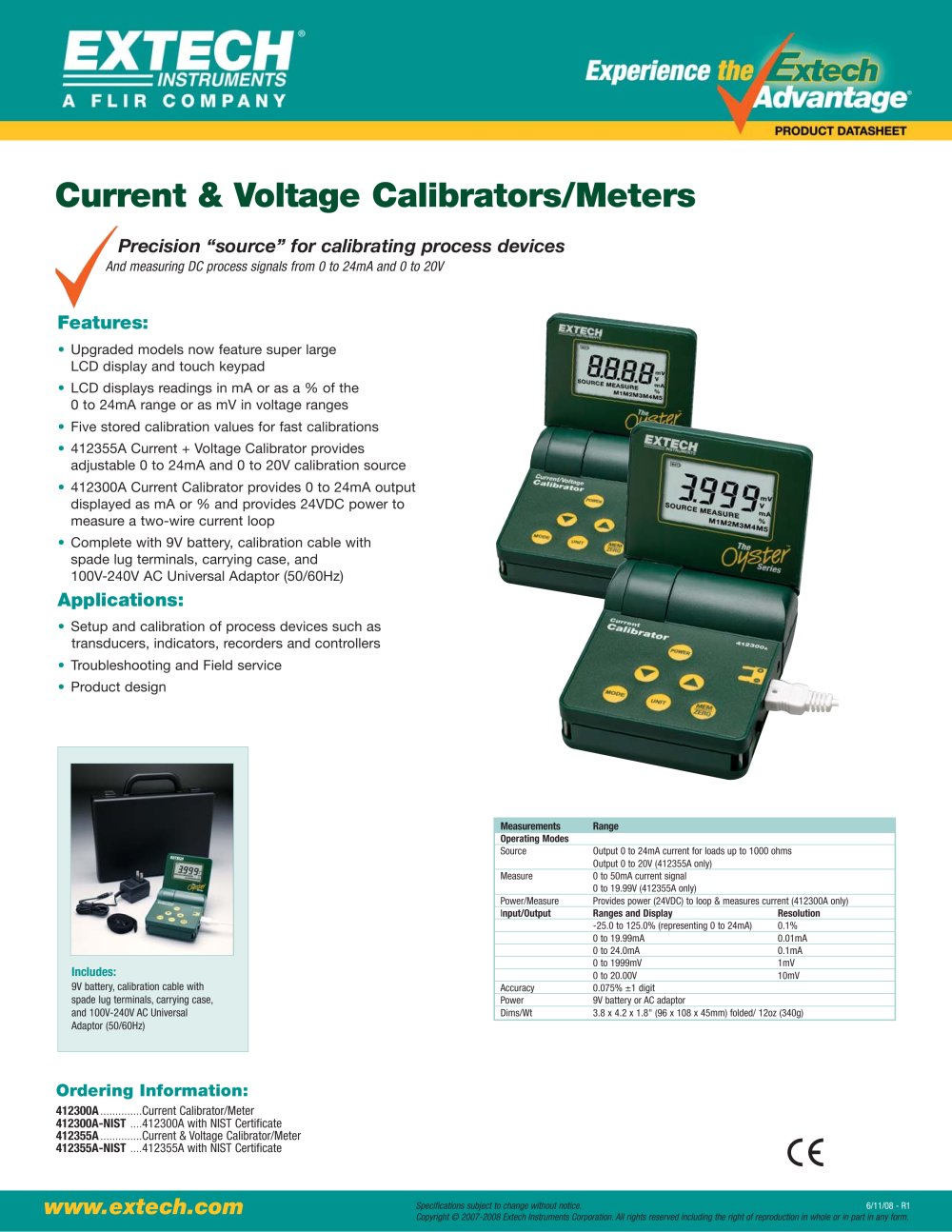 412355A: Current and Voltage Calibrator/Meter - Extech