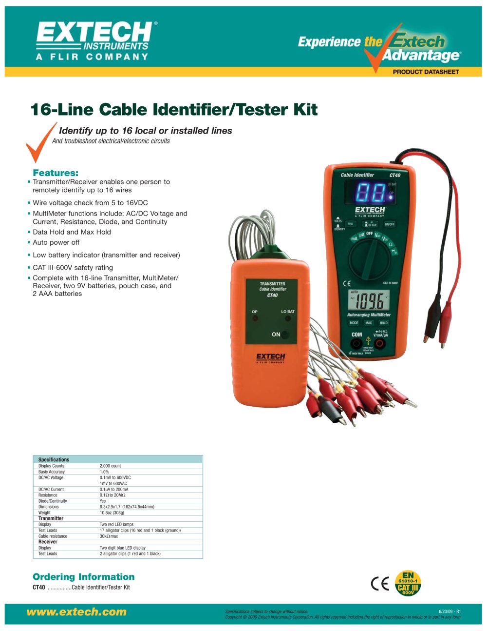 CT40: Cable Identifier/Tester - Extech