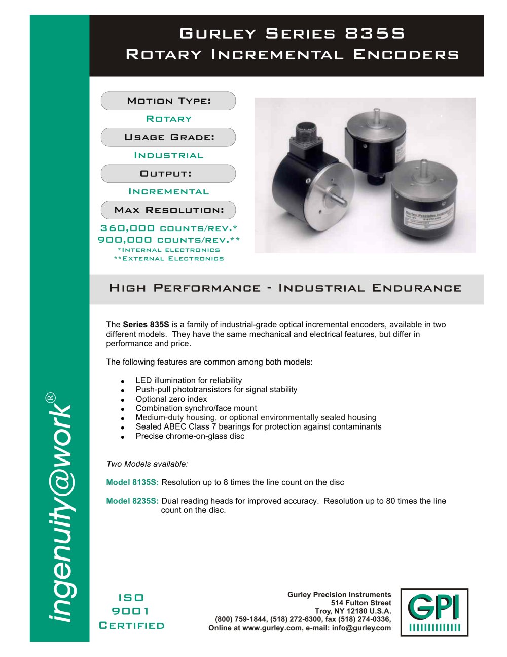 835S Rotary Incremental Encoder - GURLEY Precision Instruments