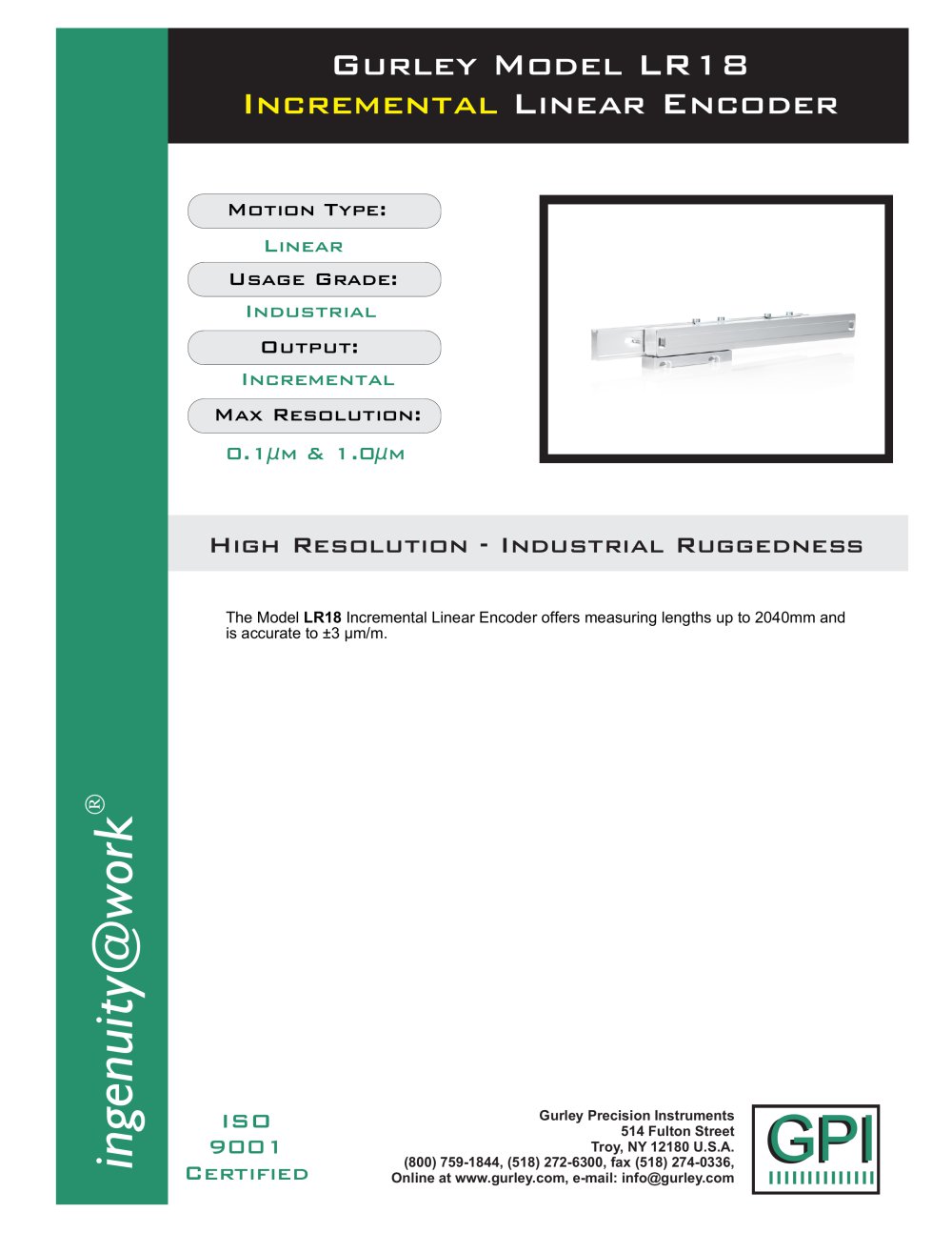 LE18,20,25,30 Enclosed Linear Incremental Encoder - GURLEY Precision Instruments