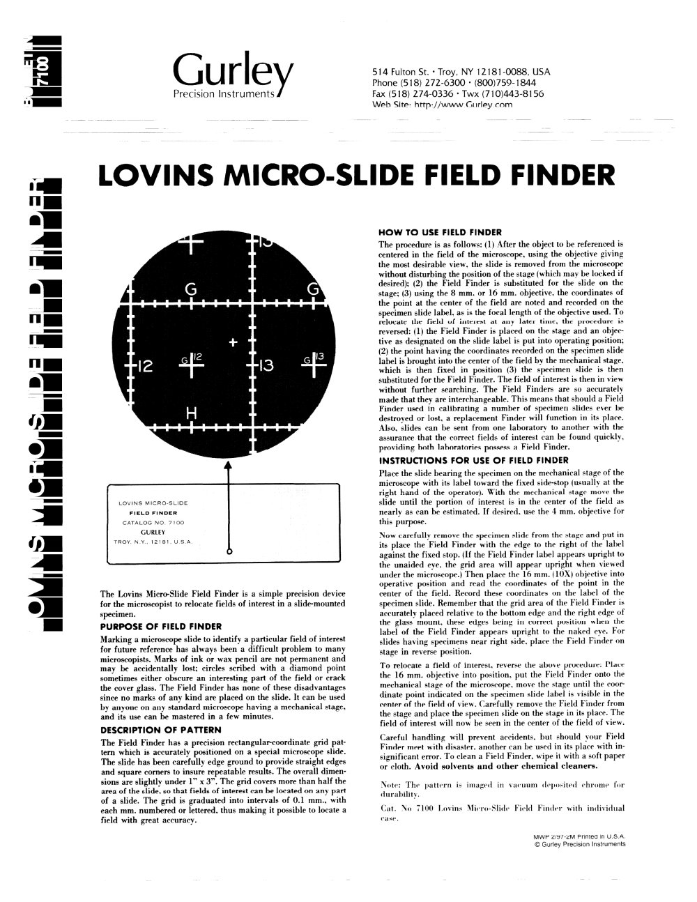Lovins Micro-Slide Field Finder and Rapid Comparator Datasheet and Pricing - GURLEY Precision Instruments