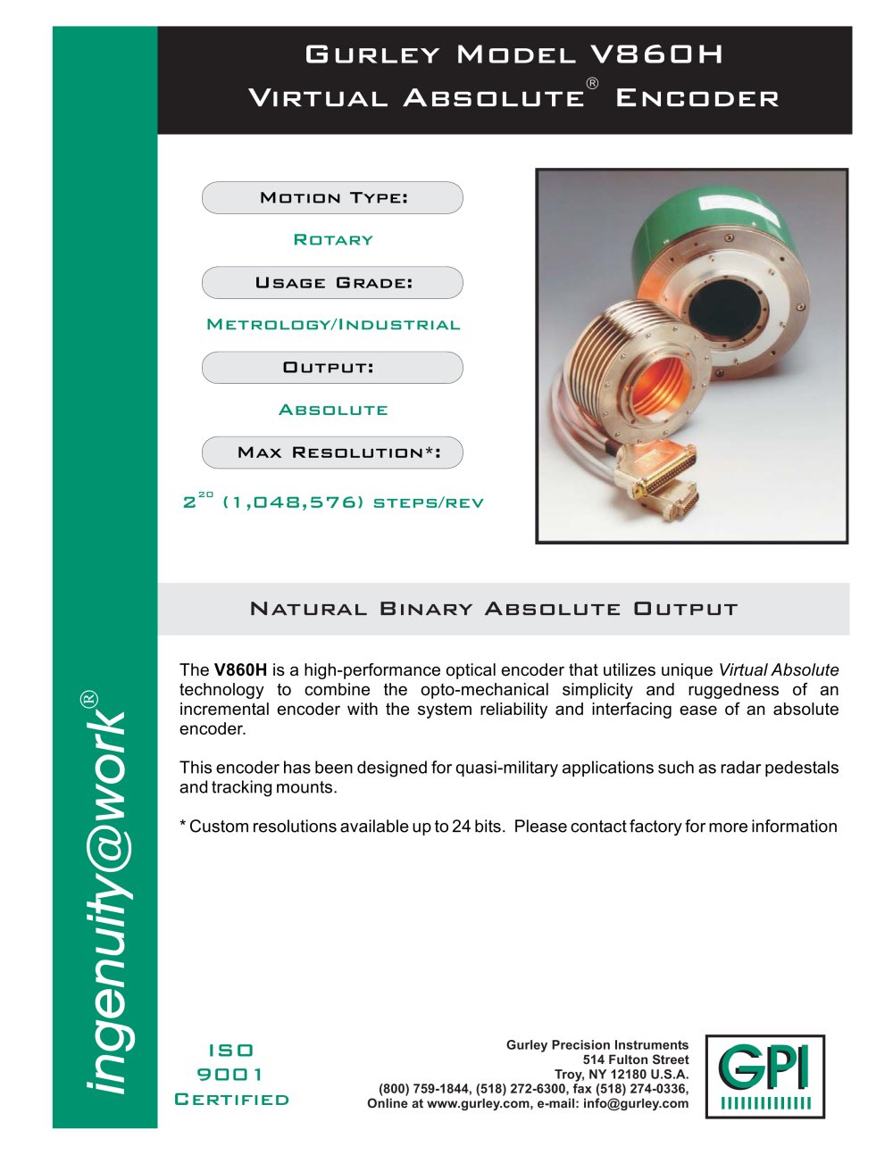 V860H Virtual Absolute Rotary Encoder - GURLEY Precision Instruments