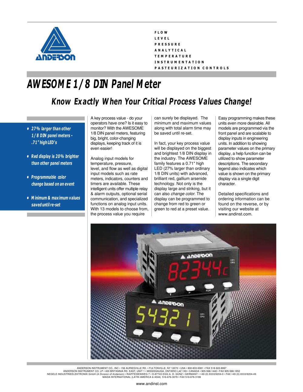 AWESOME 1/8 DIN Panel Meters - Anderson Instrument