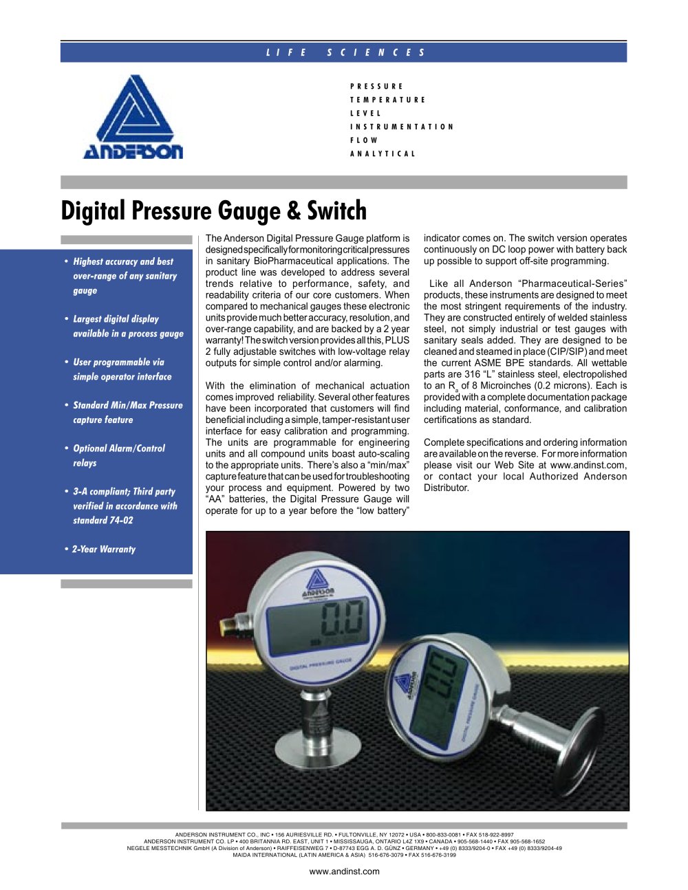 Digital Pressure Gauge & Switch - Anderson Instrument