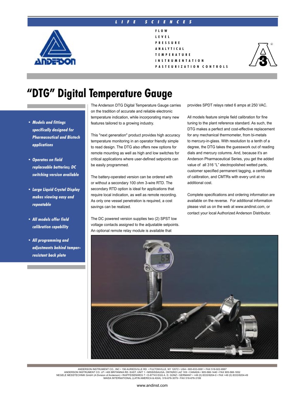 "DTG" - Digital Temperature Gauge - Anderson Instrument