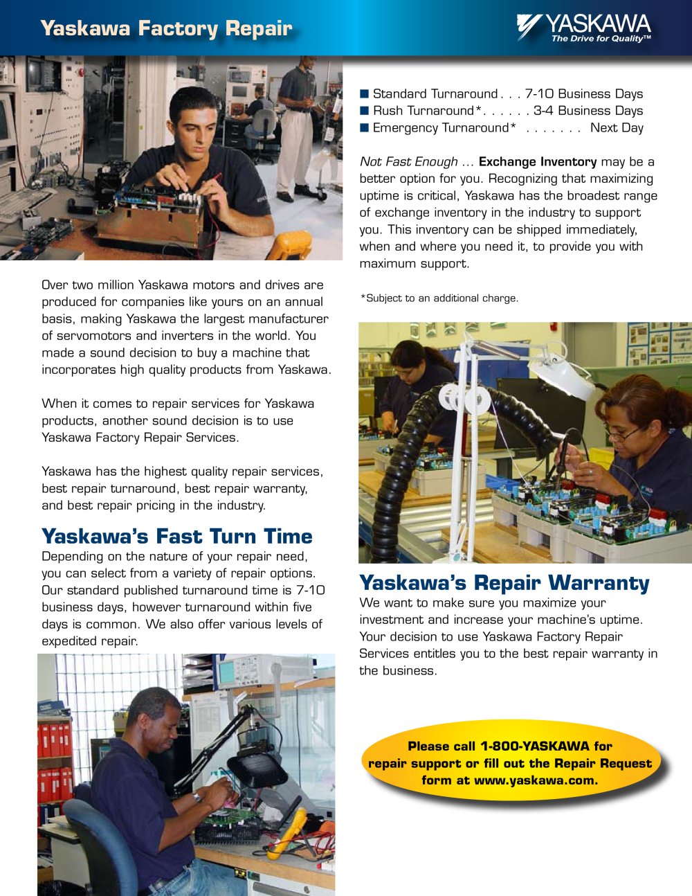 Flyer Yaskawa Factory Repair - Yaskawa America, Inc. - Drives & Motion Division