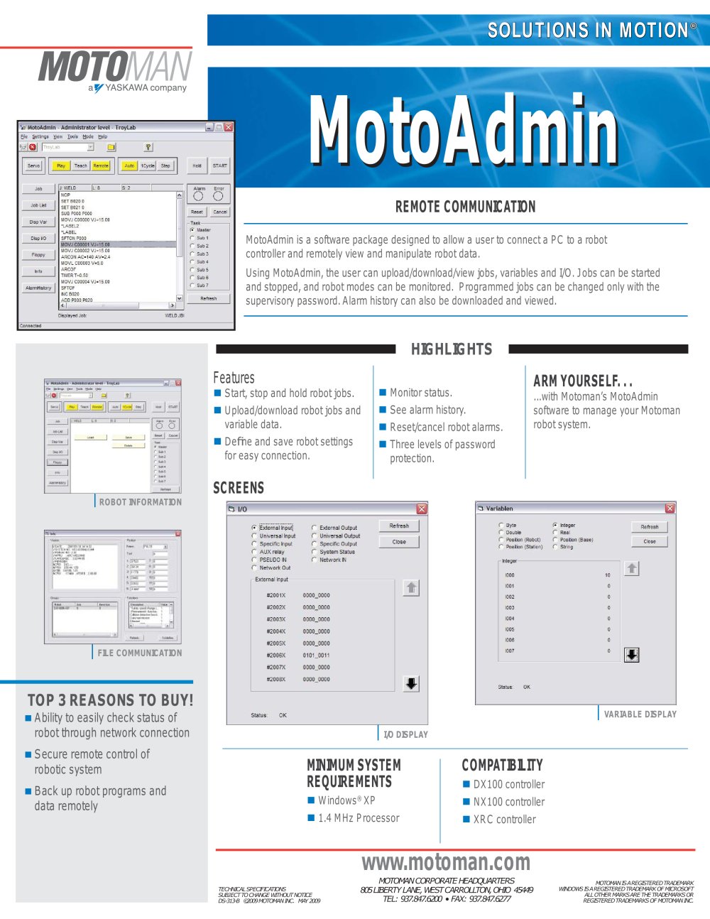 Motoman MotoAdmin Remote Communication Software - MOTOMAN