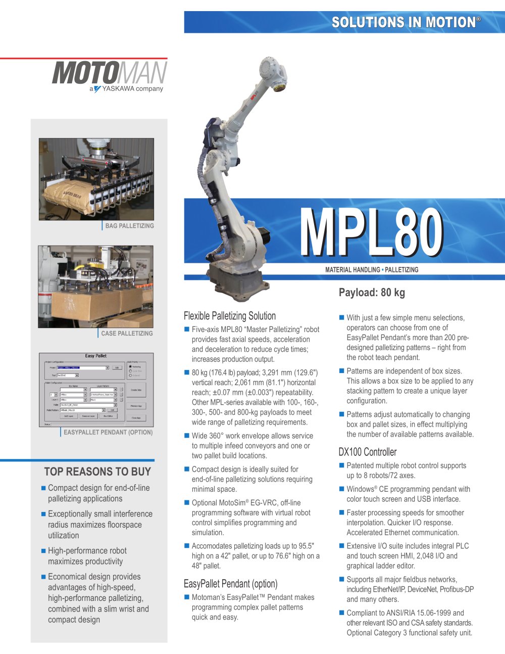 Motoman MPL80 "Master Palletizing" Robot - MOTOMAN