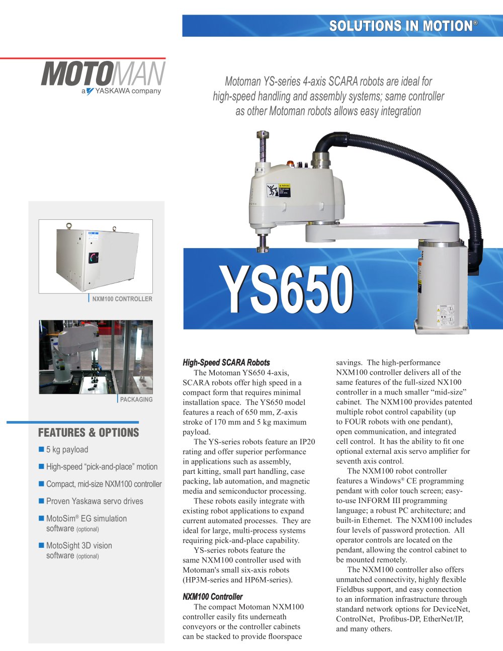 Motoman YS650 4-Axis SCARA Robot - MOTOMAN
