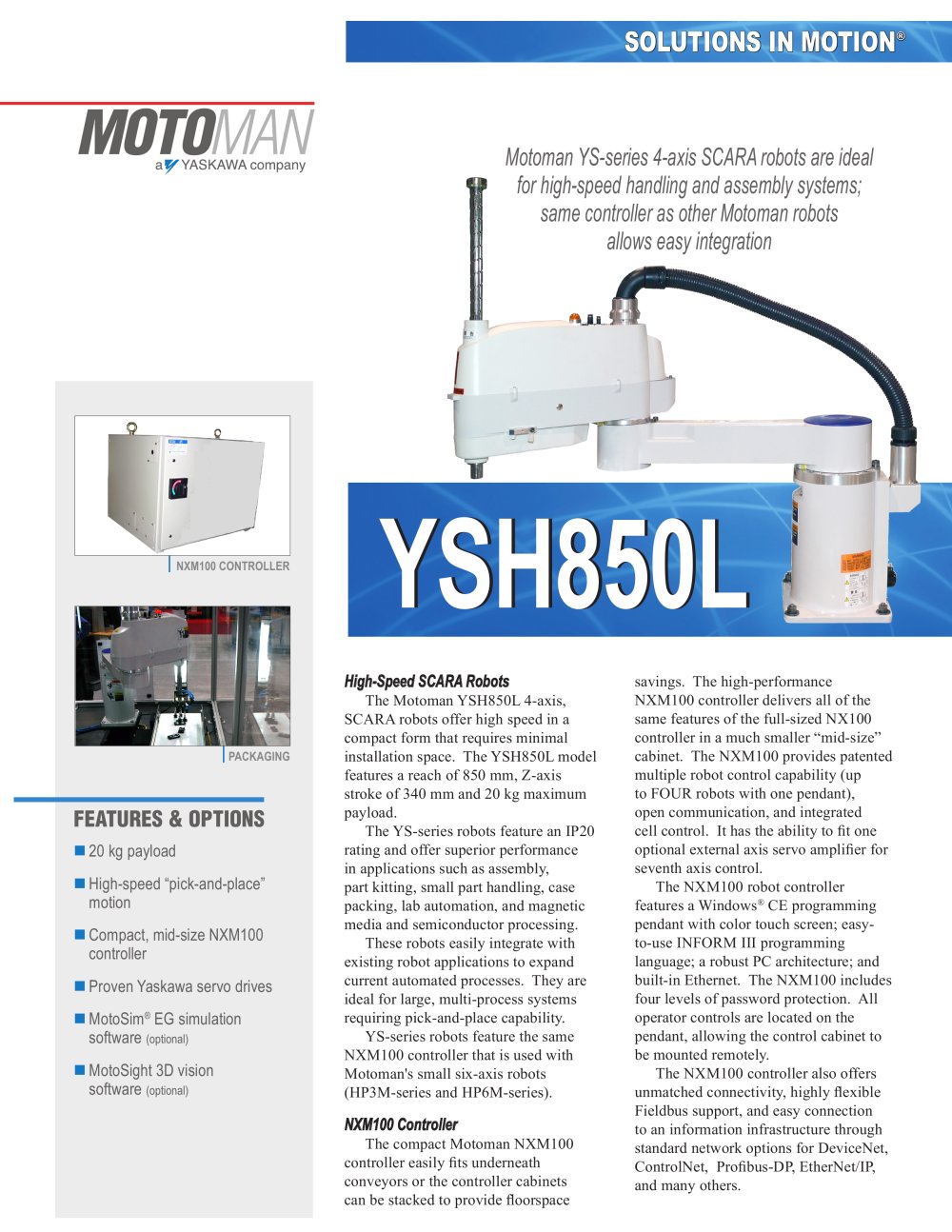 Motoman YS850L 4-Axis SCARA Robot - MOTOMAN