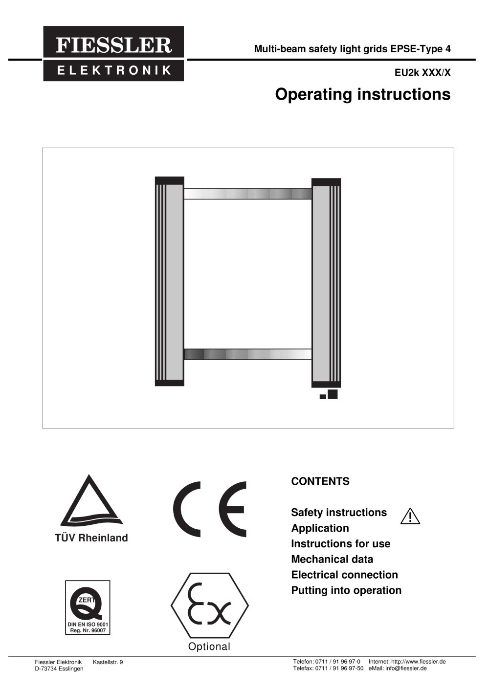 EU2K - single safety beam Operating Instructions - Fiessler Elektronik
